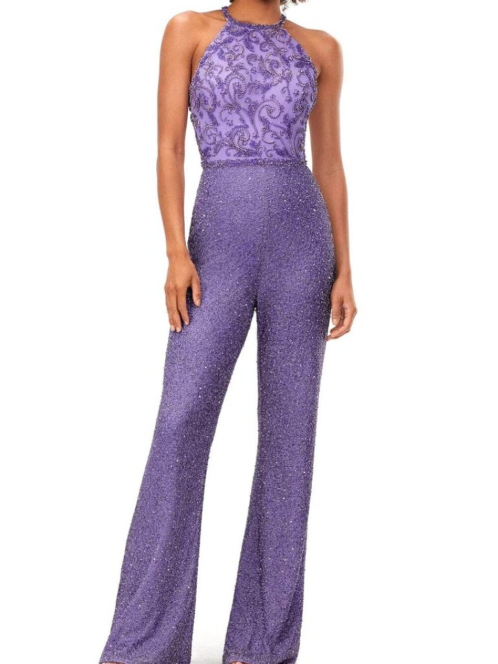 NWT Ashley Lauren 11339 Sleeveless Halter Neck Jumpsuit Lilac Size 10